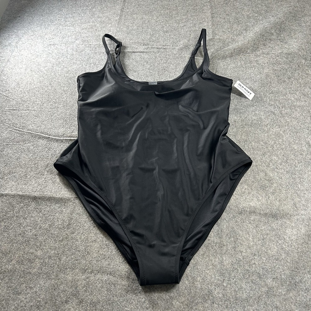 Old Navy One Piece Swimsuit Womens 2X Solid Black Capsule Modest Minimalist